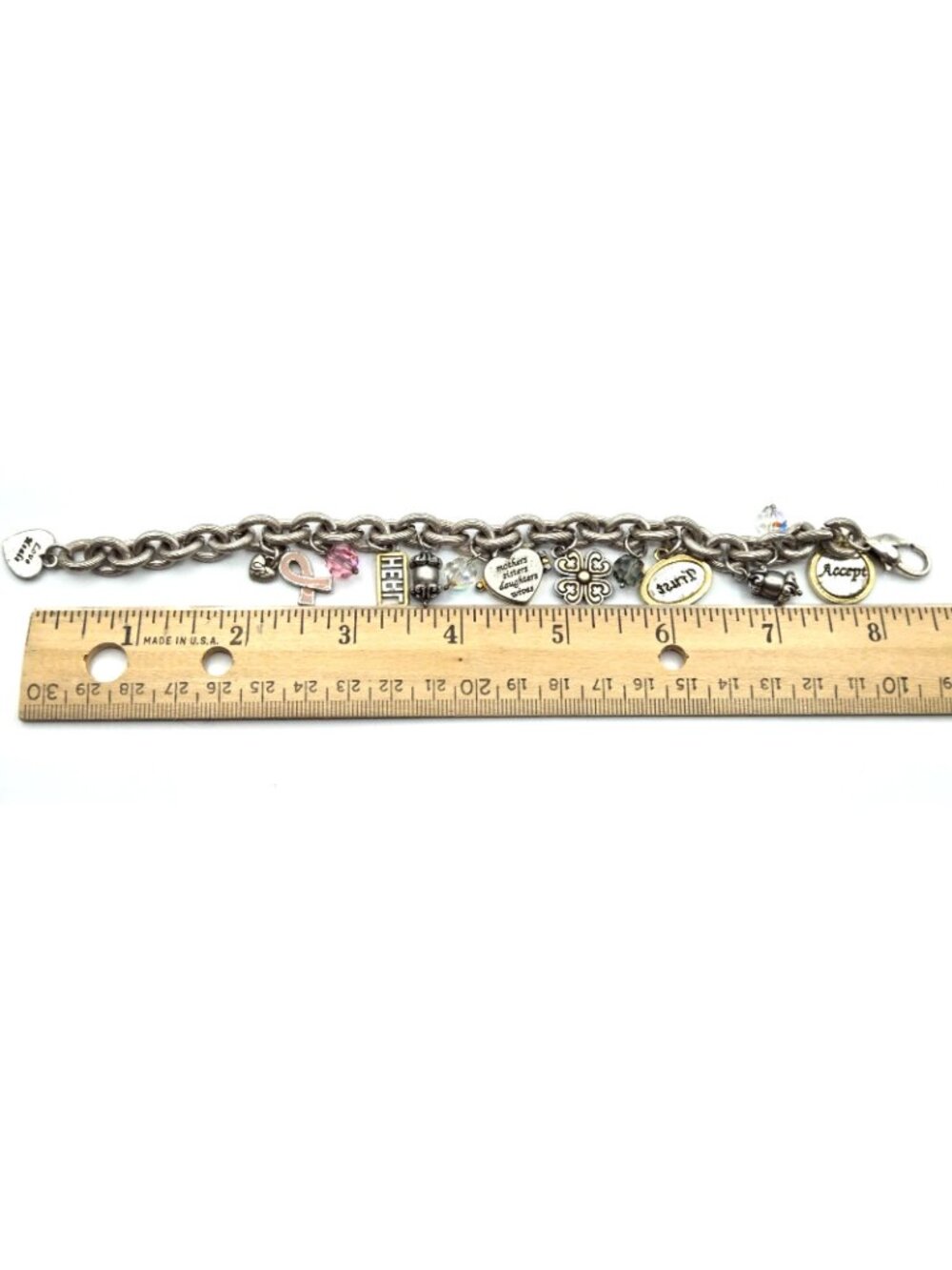 Brighton Charm Bracelet Love Locket Trust Accept Love Heals Charm Pink Ribbon - Picture 8 of 16